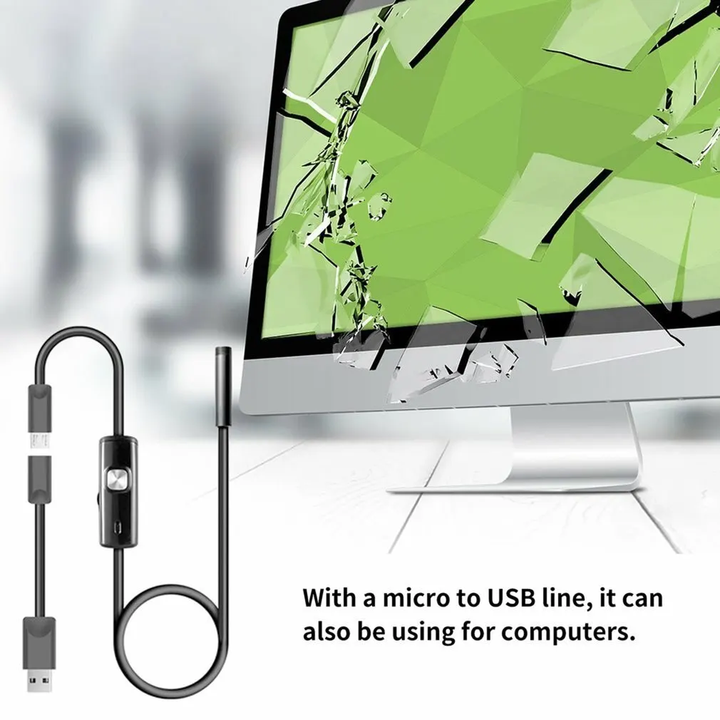 1M 7mm Endoscope For Androids Phone Computer Combo Dimmable Industrial Endoscope Pipe Auto Repair Waterproof Meter Endoscope