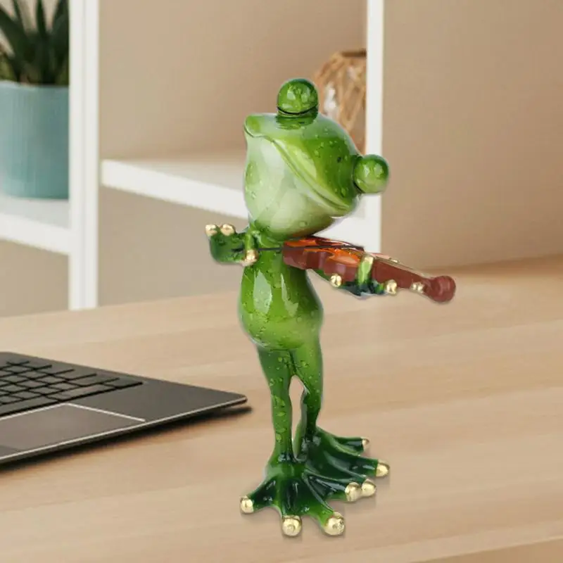 Frog Statue Novelty Cute Frog Garden Statue Resin Outdoor Accessory Figurine Guitar Violin Outdoor Decor Playing Guitar Statue