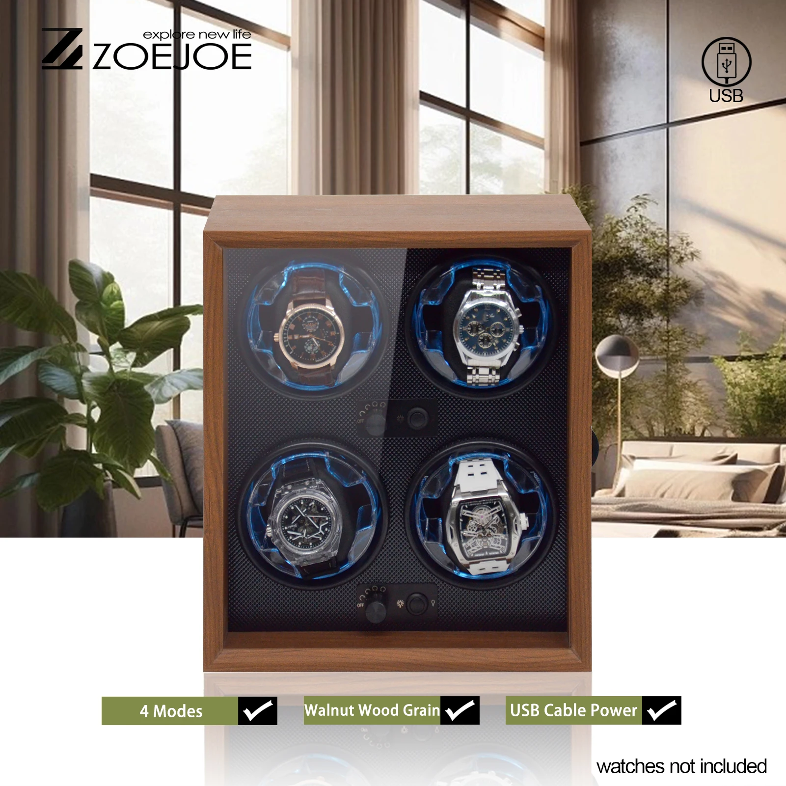 

Automatic Watch Winder 2 slots 4 slots With LED Light Soft Pillow Glear Glass Quiet Motor Low Noise Watch Winder Gift For Friend