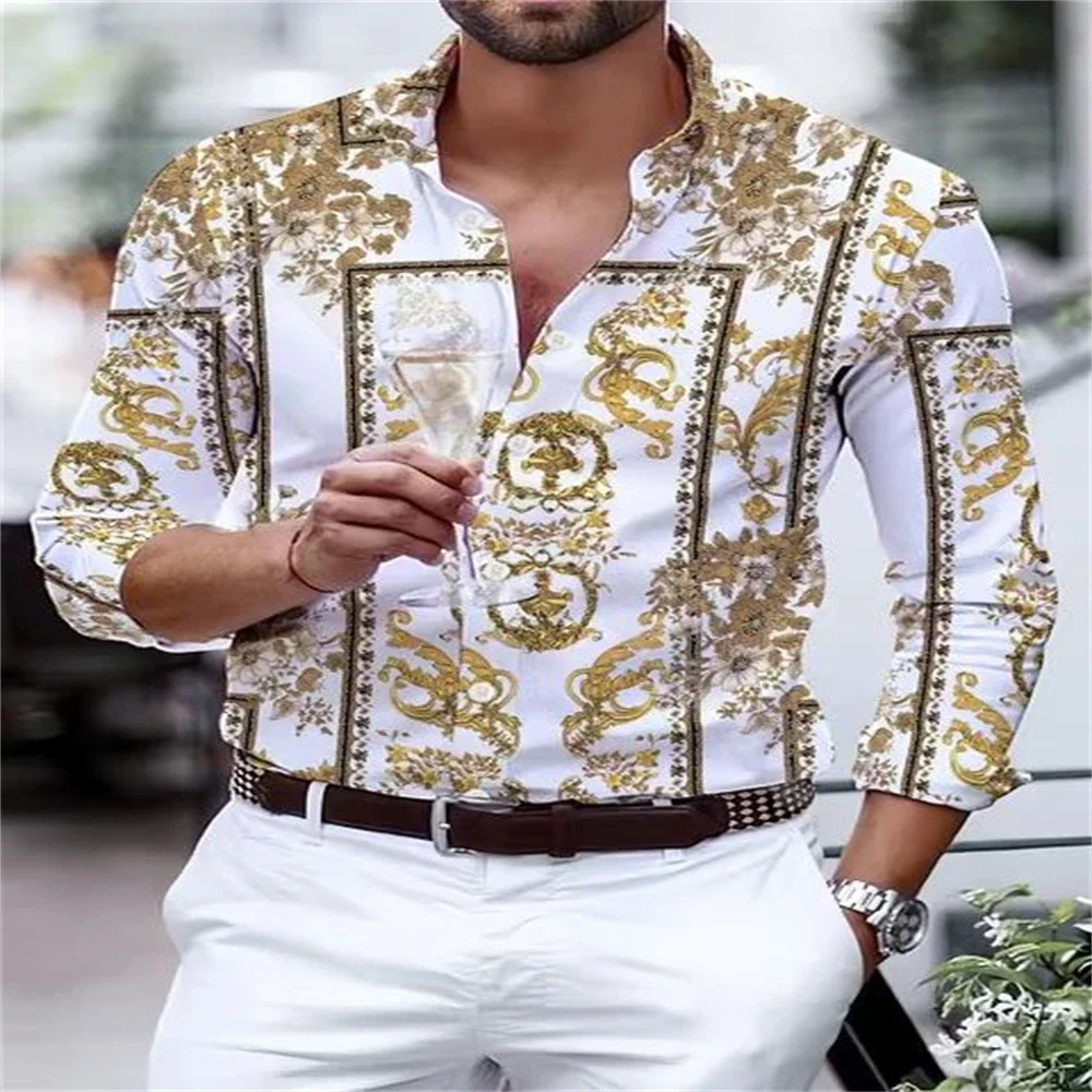 

New Men's Shirt Hawaiian Style Long Sleeve Ethnic Style Premium Luxury Men's Casual Shirt Oversized XS-6XL