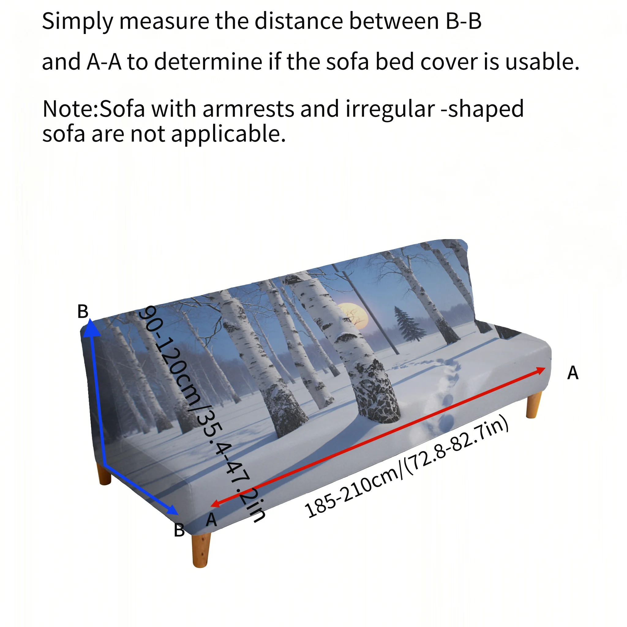 Winter birch forest snow elastic sofa bed cover, living room sofa bed cover, dustproof machine washable sofa bed cover