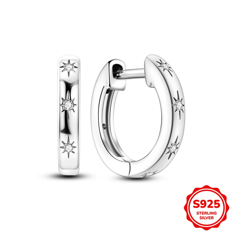 

100% 925 Sterling Silver Earrings Women Simple Starburst Hoop Earrings For Anniversary Wedding Jewelry Gifts