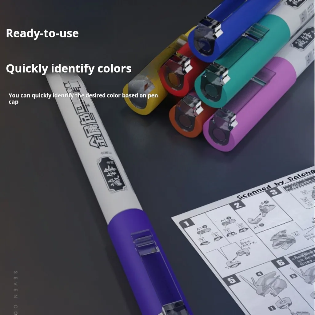 7pcs Stedi Metallic Marker Pen Kit Tip Head Nylon for Gundam Gunpla Mecha Model Coloring Tools with Erase Pen Hobby DIY Tools