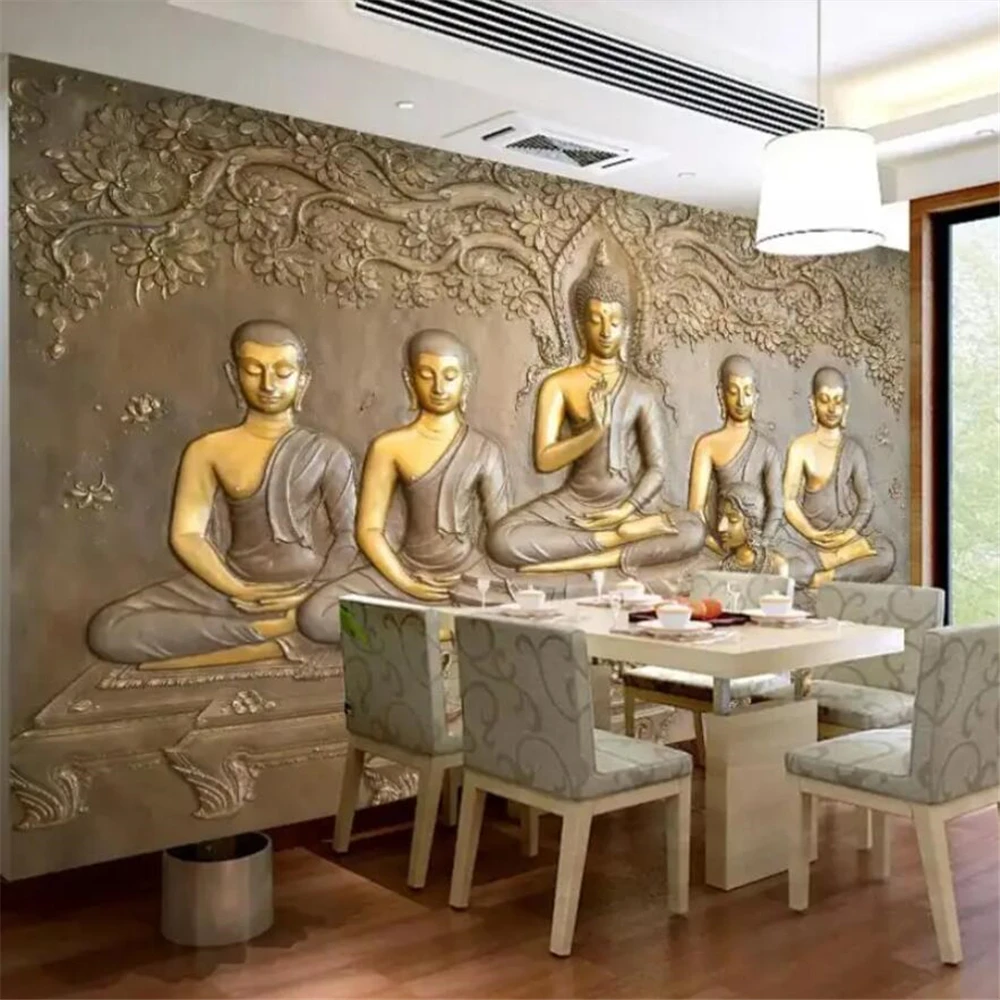 Custom 3d relief golden buddha wallpaper mural stereo TV background painting papel de parede wall paper waterproof wall sticker