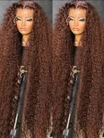 Chocolate Brown Deep Wave Frontal Wig Colored #4 Deep Curly Lace Front Human Hair Wigs Remy 13x4 HD Lace Frontal Wigs For Women 3