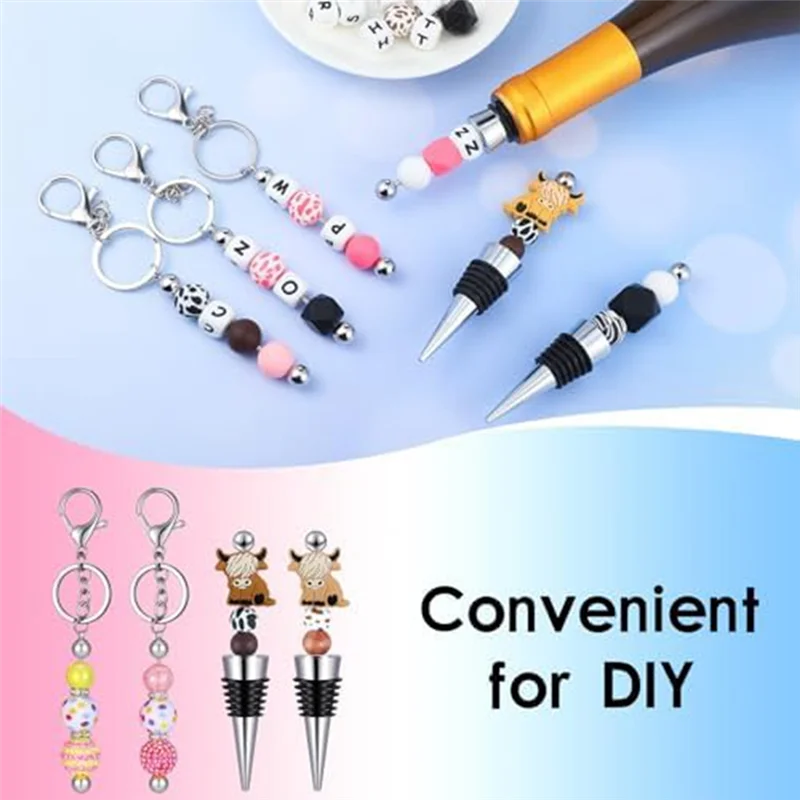 

P4-20Piece Beaded Key Chains Blank Beaded Wine Bottle Stopper Kit Metal DIY Keychains For Crafts Making Gifts