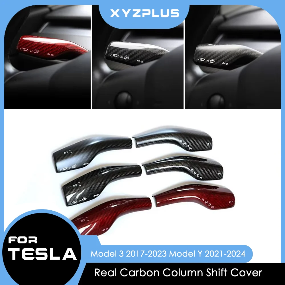 NEW Tesla model 3 Tesla Model Y 2023-2017 Accessories  Real Carbon Fiber Column Shift Protective Cover Decorative Stickers 2PCS