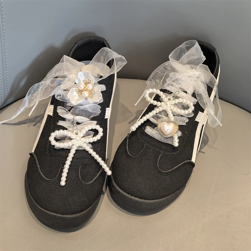 Fashion Colorful Pearl bow Shoe laces Charms Set for Sneakers Pearl Flower Shoe Decorations Charm DIY Shoes Accessories