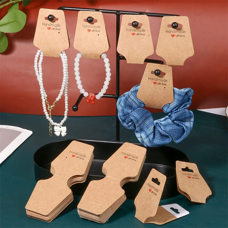 

100pcs/lot Necklace Card Pendant DIY Handmade Folding For Hair Clip Bracelet Jewelry Display Self-adhesive Paper Hang Tags Card