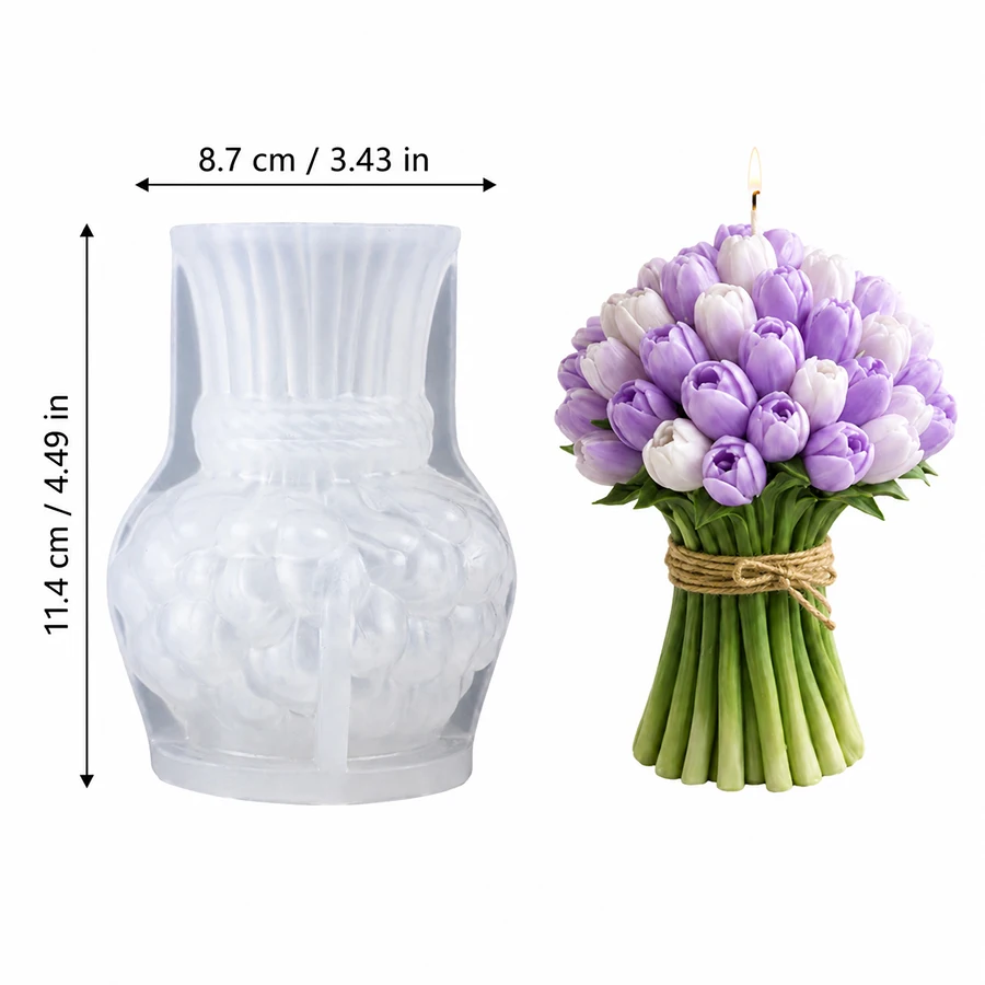 Realistic 3D Tulip Bouquet Silicone Mold – For DIY Scented Candles and Plaster Crafts (Weddings, Home Decor)