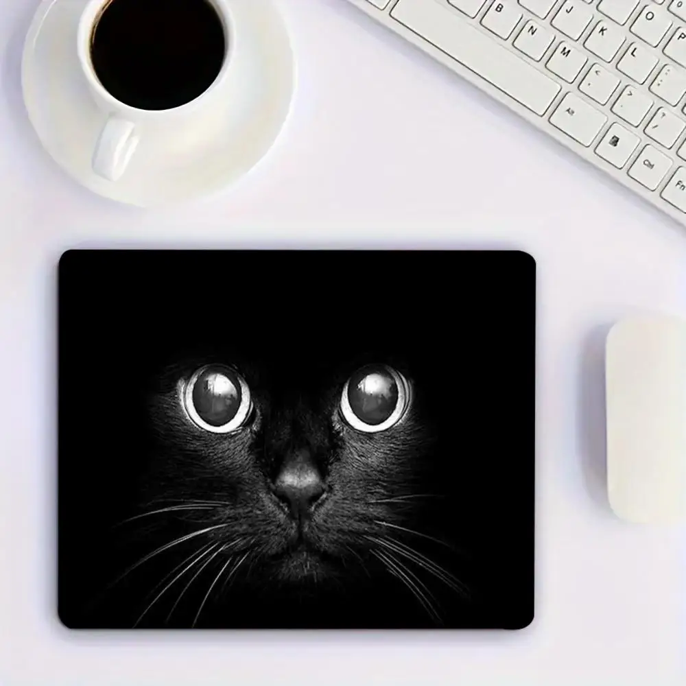 Cute  Cat Portrait Print Gaming Mousepad Non-slip Rubber Base Stitched Edge Compact Mouse Pad for Home Office Workstation Pad