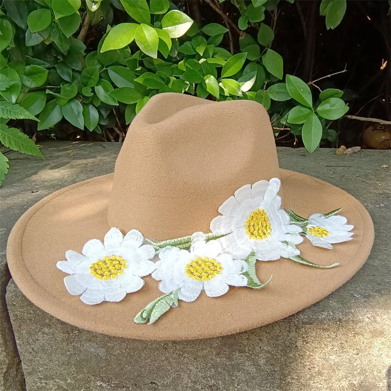 3D Embroidered Flower Fedora 2023 New Droplet Top Men's and Women's Hat Jazz Hat Women's Sombrero Hat Wholesale