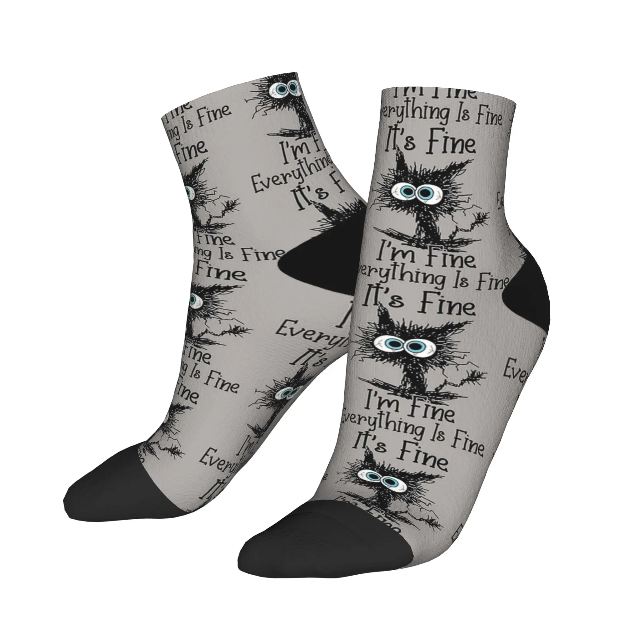 

It's Fine I'm Fine Everything Is Fine Забавные носки до щиколотки с котом Нескользящие мягкие велосипедные носки для мужчин Осенние повседневные носки с графическим рисунком