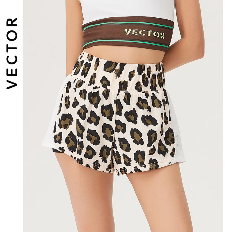 VECTOR Leopard Print Fake Two-piece Women's Shorts Quick-drying Sunscreen High Waist Waist UPF50+ Suitable for Outdoor Running