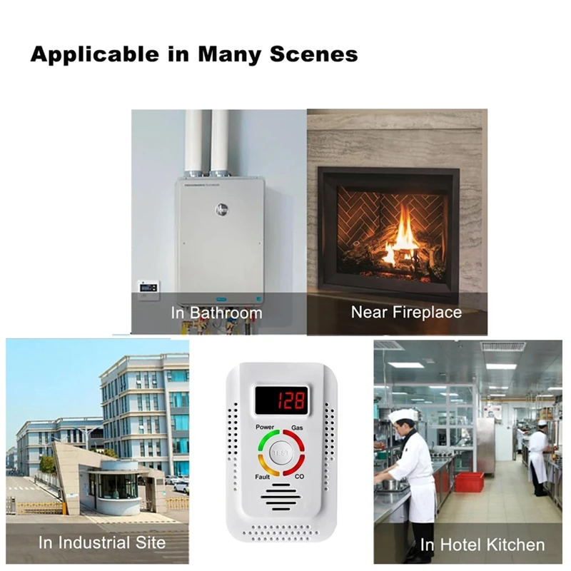 Natural Gas Detector And Carbon Monoxide CO Detector,Combustible Gas Detector Monitor For Co, Methane In Kitchen-EU Plug