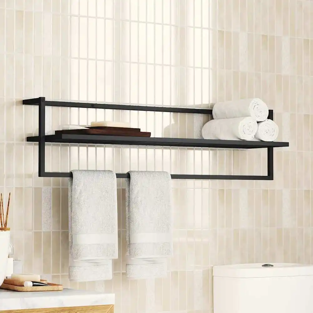 Porte-serviettes noir 95x25x22 cm en fer, robuste et durable, facile à nettoyer, adapté aux douches et aux toilettes