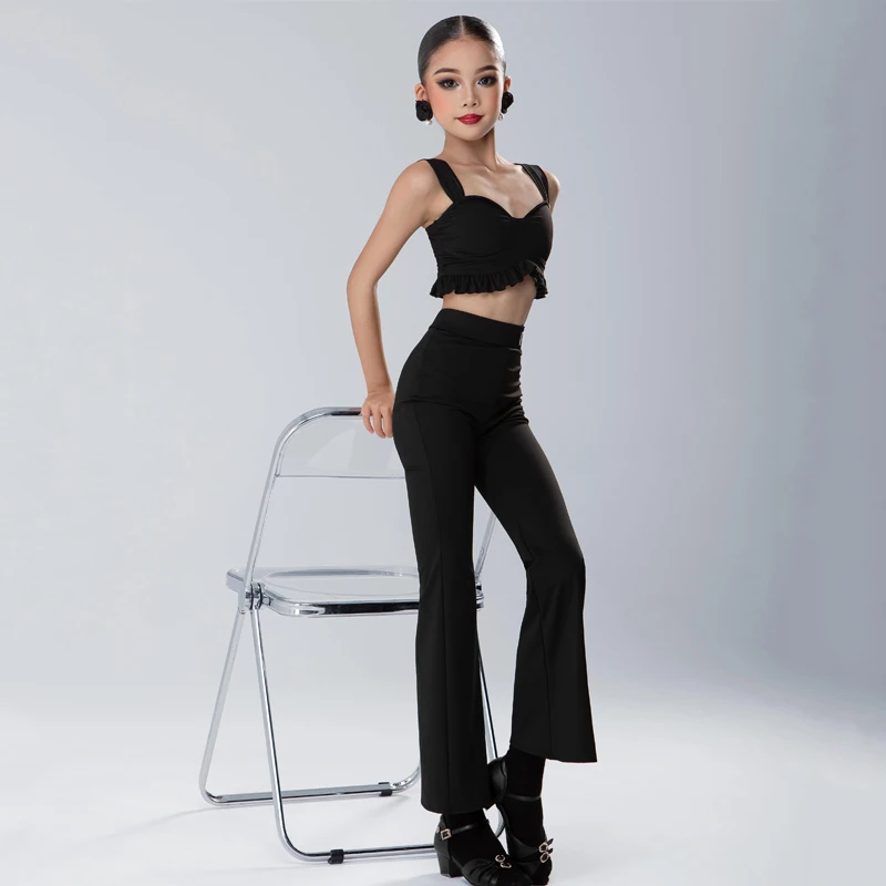 

New Ballroom Dance Performance Costumes Girls Sleeveless Top Modern Dancing Pants Kids Latin Dance Competition Clothing SL10853