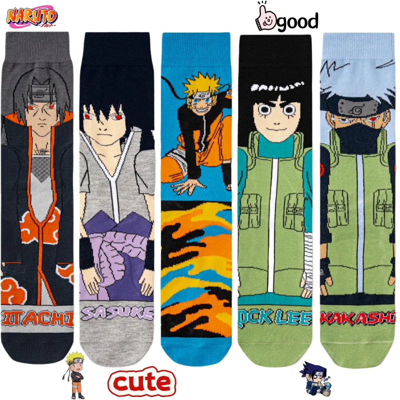 Cartoon Naruto Kakashi Sasuke Uzumaki Naruto Socks Anime Creative High-value Printed DIY Men's and Women's Casual Sports Socks