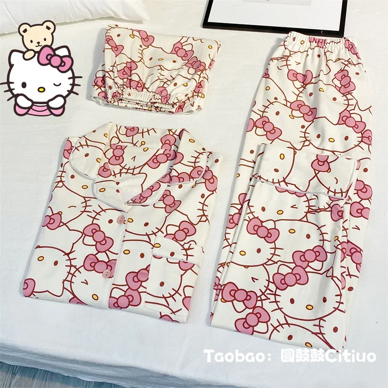 

Новый пижамный комплект из аниме Sanrio HelloKitty, Весенняя и осенняя пижама для девочек, милая Домашняя одежда с милым мультяшным рисунком, удобные штаны с длинным рукавом