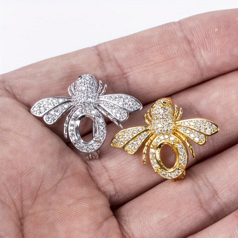 6*8mm Bee Shaped Brooch Pendant, S925 Sterling Silver Four-Prong Brooch Setting, Suitable For Handmade Jewelry Crafting