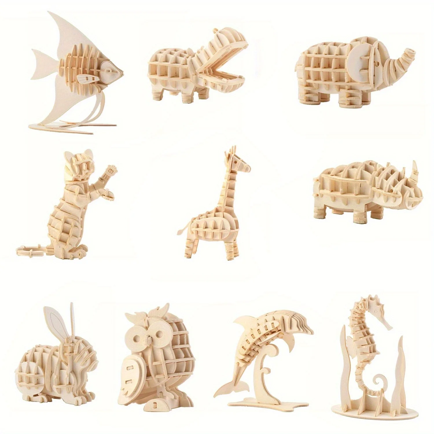 3D Animal Puzzle Model Assembly Toy Educational Ocean Biology DIY Wooden Craft Unfinished Hobby Puzzle Toy
