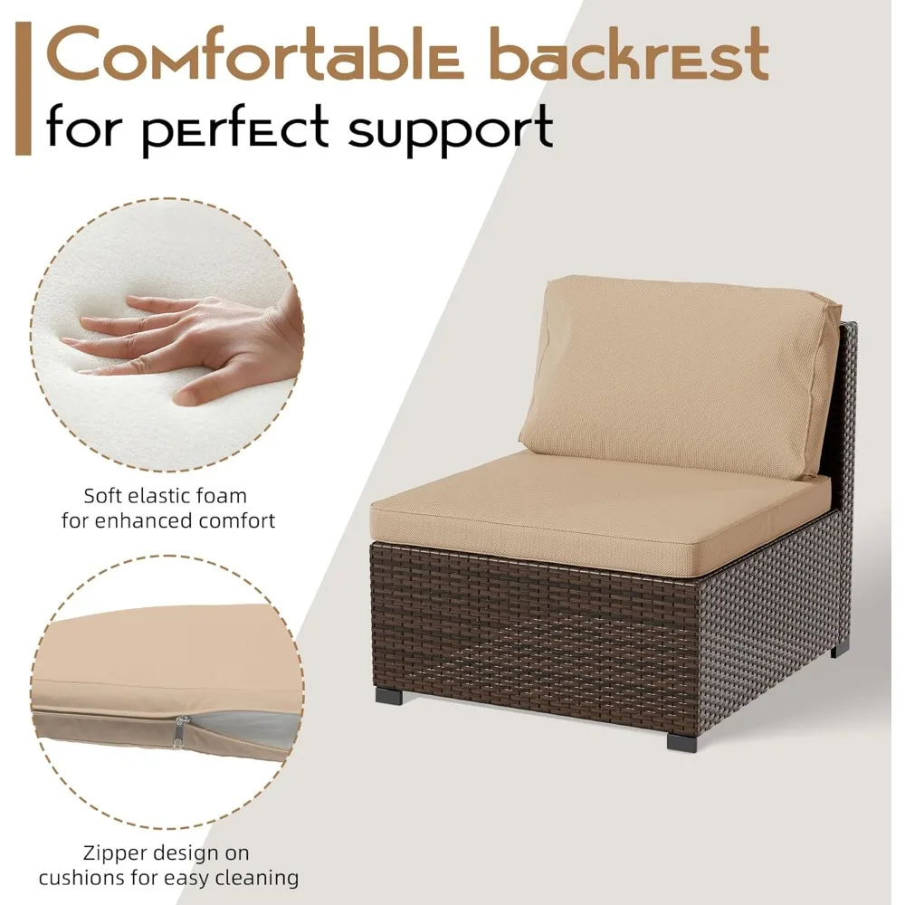 مجموعة أثاث الفناء الخارجي المكونة من 7 قطع، مجموعة أثاث الفناء المنسوج يدويًا من الخيزران أريكة مقسمة للفناء الخارجي