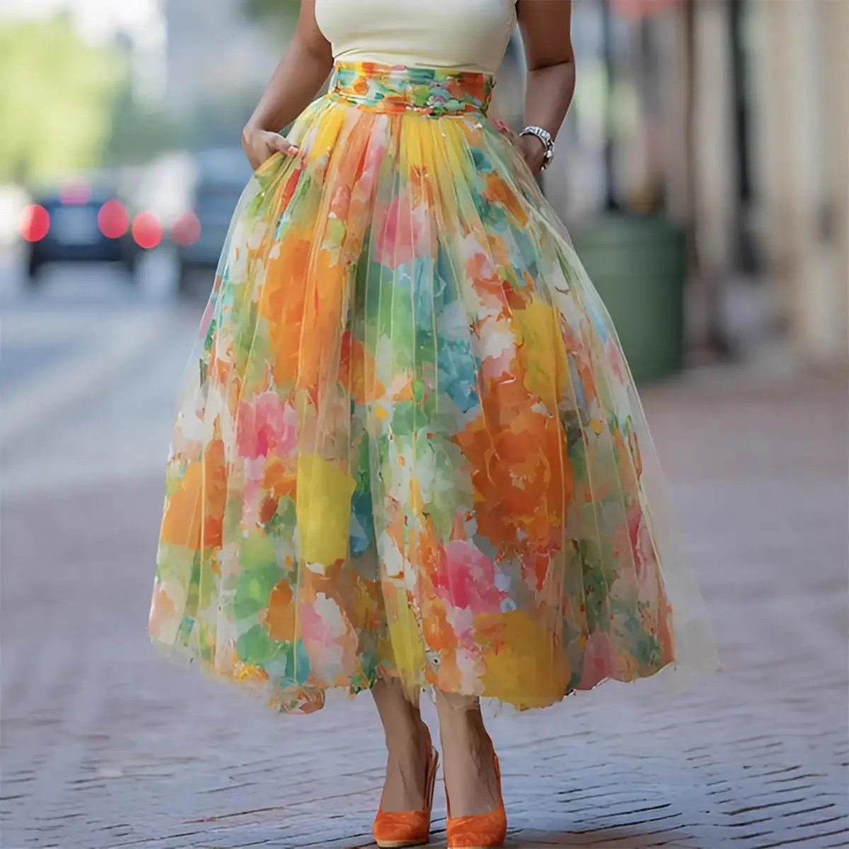 Casual Large Skirt Half-length Summer 2026 Youth Style Y3365 Non-branded European Style Embroidered PVC Fabric Casual Scene
