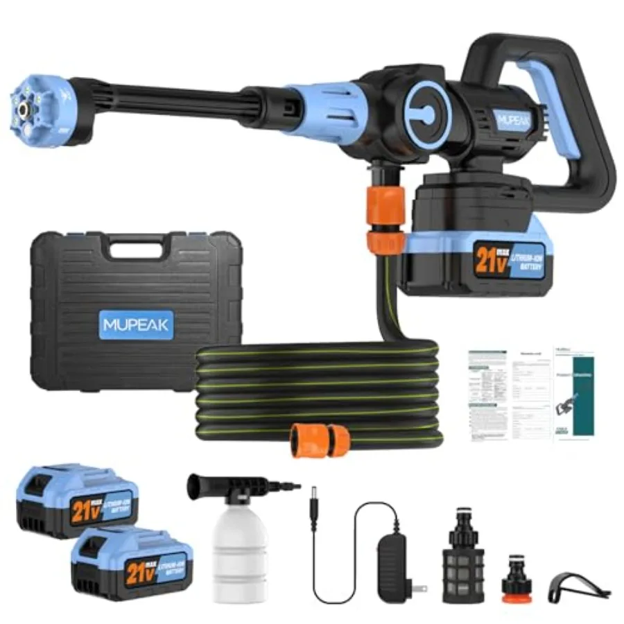 

Портативная беспроводная мойка высокого давления с бесщеточным двигателем, 1100 фунтов на кв. дюйм, насадка 6-в-1, 3 регулируемые скорости, с 2 аккумуляторами 4.0 Ач для мойки автомобилей