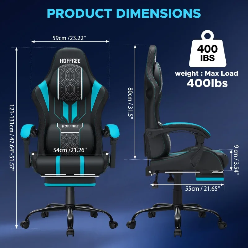 LED Gaming Chair with Bluetooth Speaker RGB Lights Game Chair-Blue