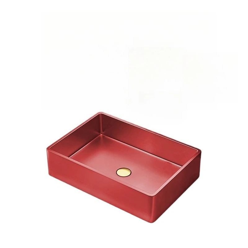 

Rectangle stainless steel countertop basin, red and white personalized creative hand washing basin