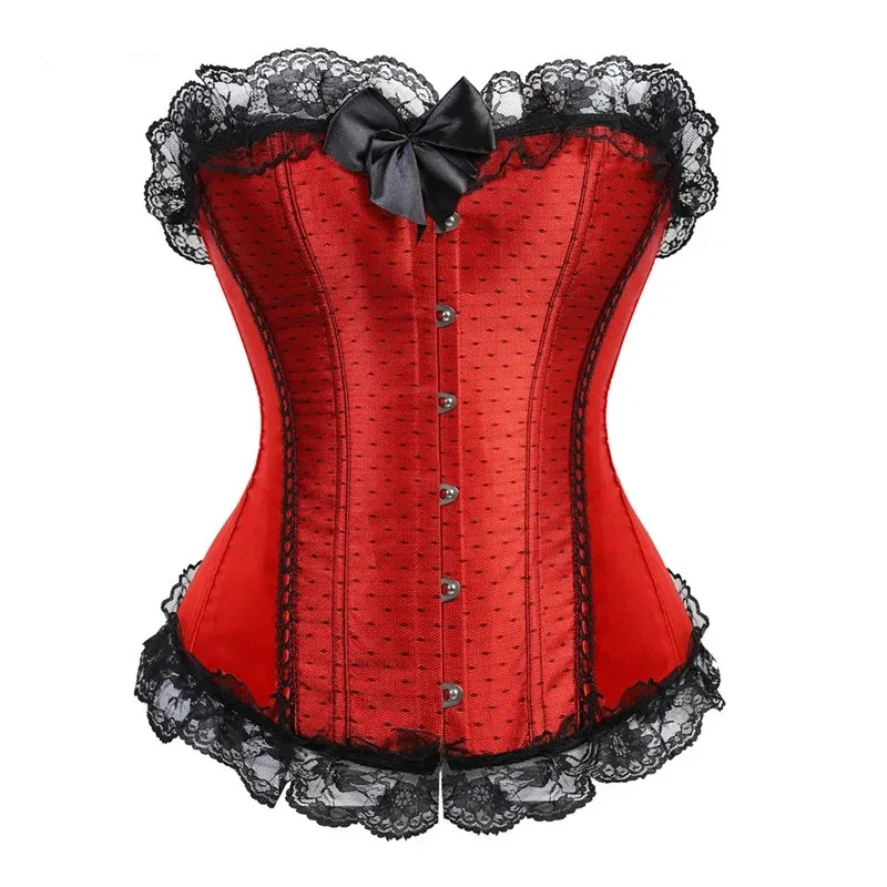 Sexy Lace Cover Bowknot Overbust Corset for Women Underwear Basques Corselet Sexy Lace Up Boned Bustier Lingerie Tops Victorian