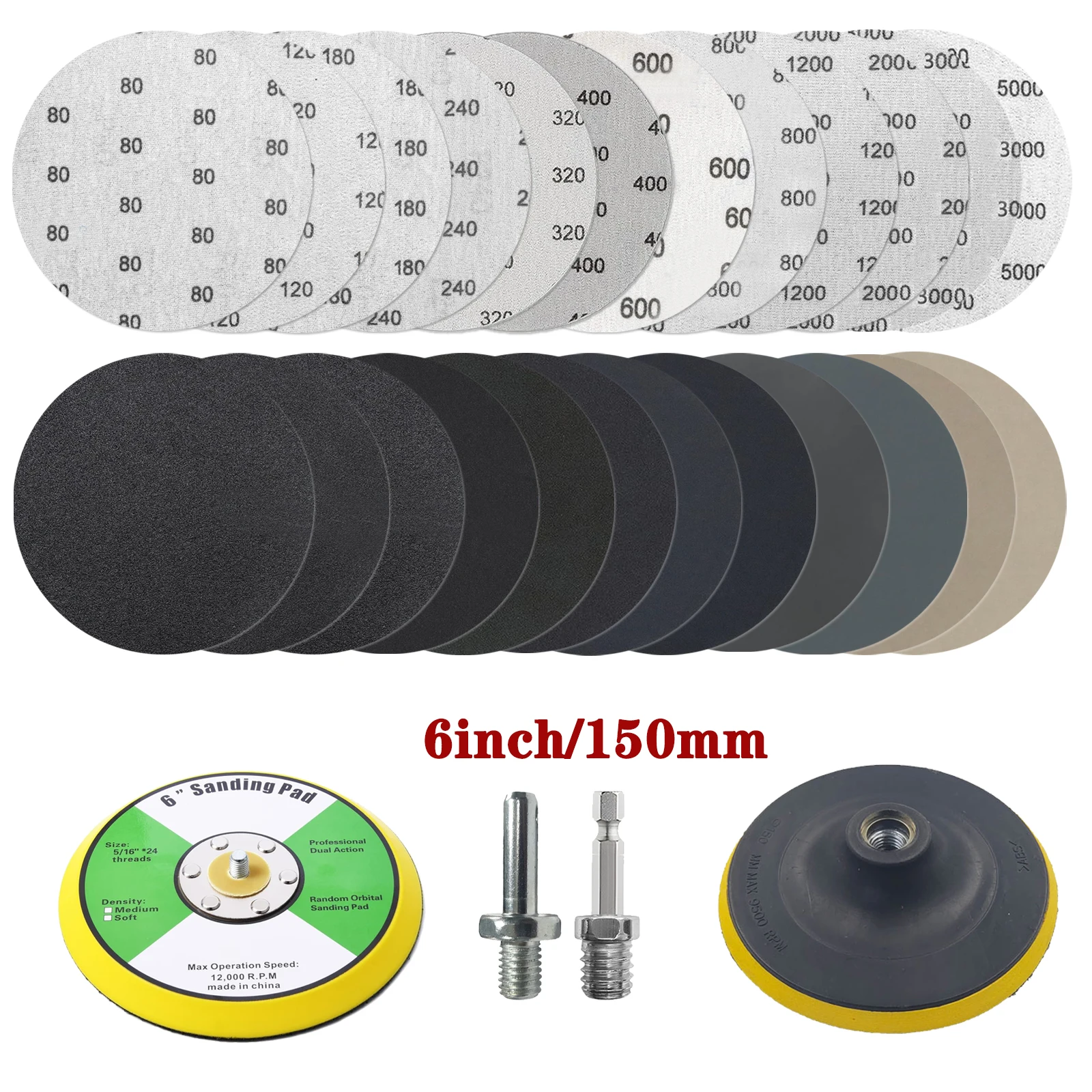 

24 шт. шлифовальных дисков 150 мм на липучке, 6-дюймовые диски для влажной и сухой шлифовки, наждачные круги для орбитальной шлифовальной машины