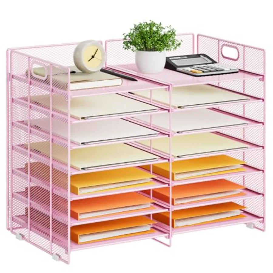 

Desktop, 12 Compartments Mesh Paper Organizer Desk Organizers, Adjustable File Sorter Mail Center Paper Storage Cabinet Classro