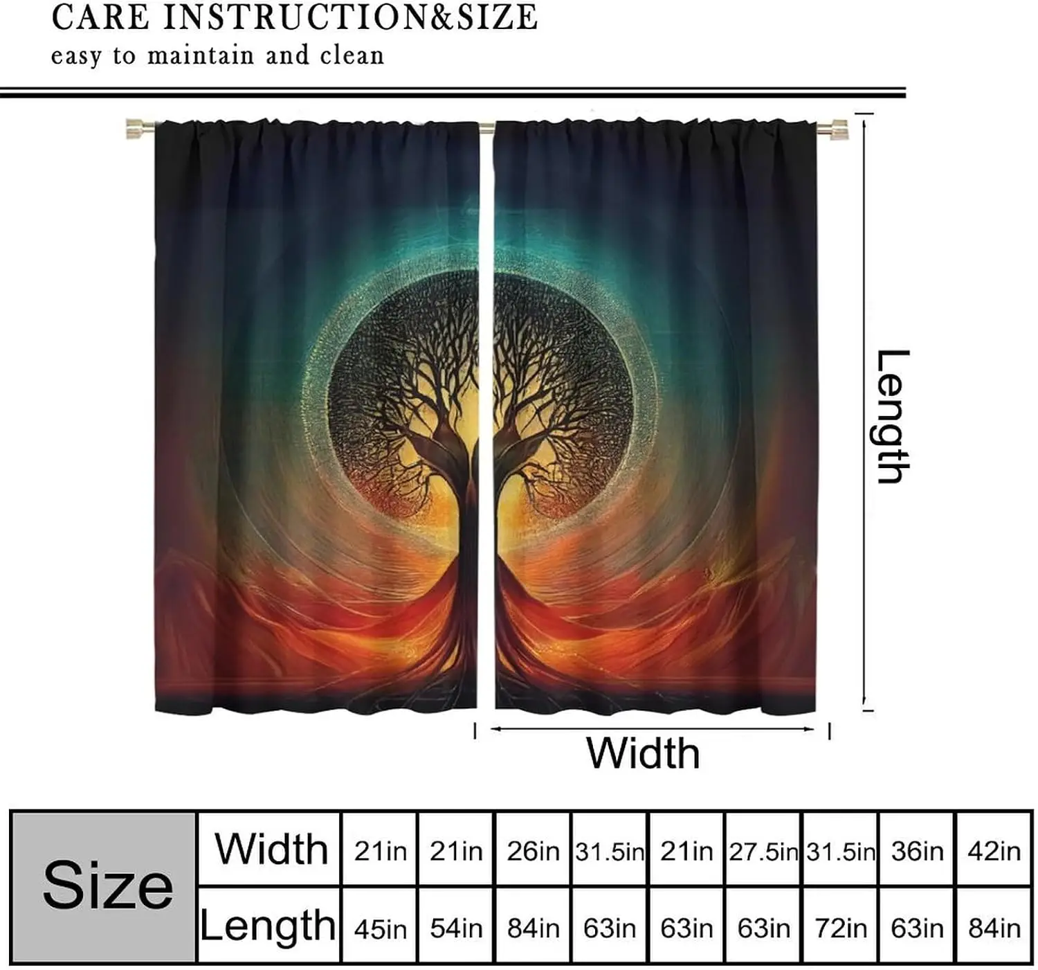 Bohemian Tree of Life Curtains 2pcs Boho Mystical Nature Window Drapes Pair for Living Room Bedroom Home Decor Art