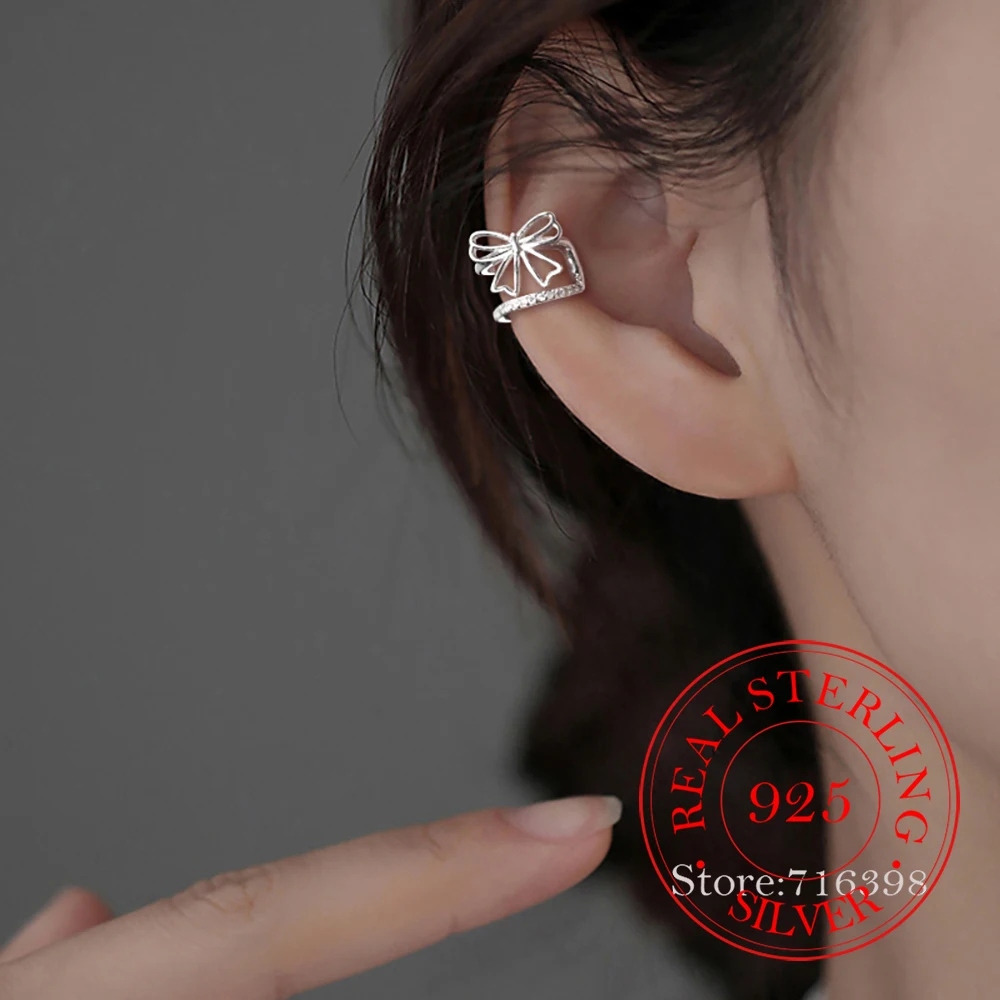 

1pcs 925 Sterling Silver Jewelry Crystal 2-layer Bownot Clip Earrings for Women Wedding Party Jewelry for Girls Friend Gift