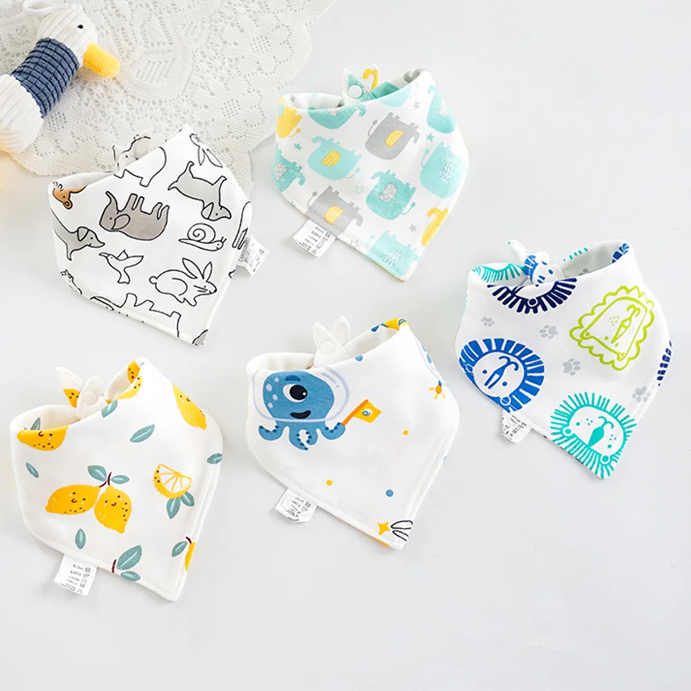 5 Pieces Baby Bibs Set Cotton Triangle Kids Feeding Burp Cloth Saliva Towel Teething Drooling Bandana Bib Newborn Baby Stuff