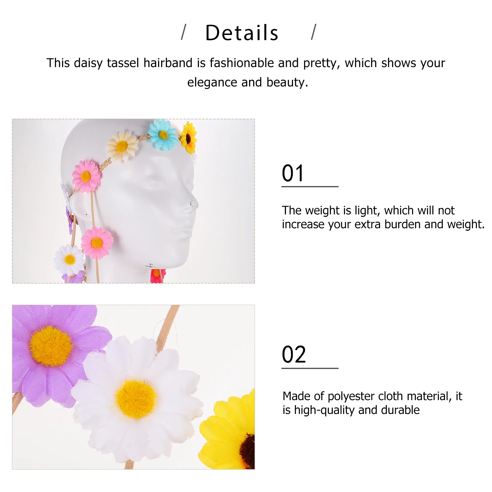 

1pc Daisy Tassel Hairband Flower Headband Bridal Headdress Lightweight Accessory for Long Hair Daily Life