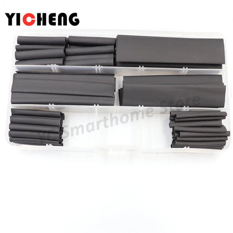 Boxed 127PCS schwarz umwelt freundliche flammschutzmittel schrumpfschlauch set 2:1 tasche schrumpfschlauch kombination