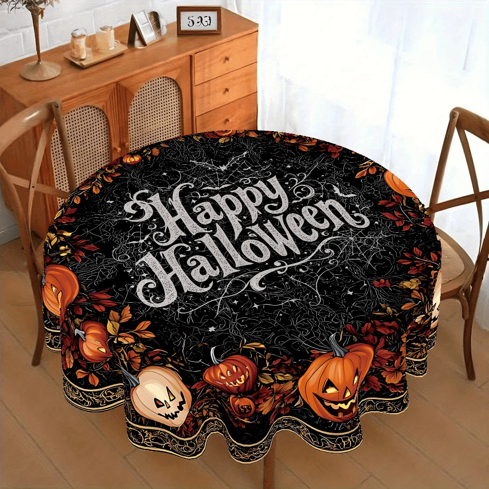 1 Halloween pumpkin party tablecloth, scary pumpkin and bat design with cobwebs, Halloween decoration