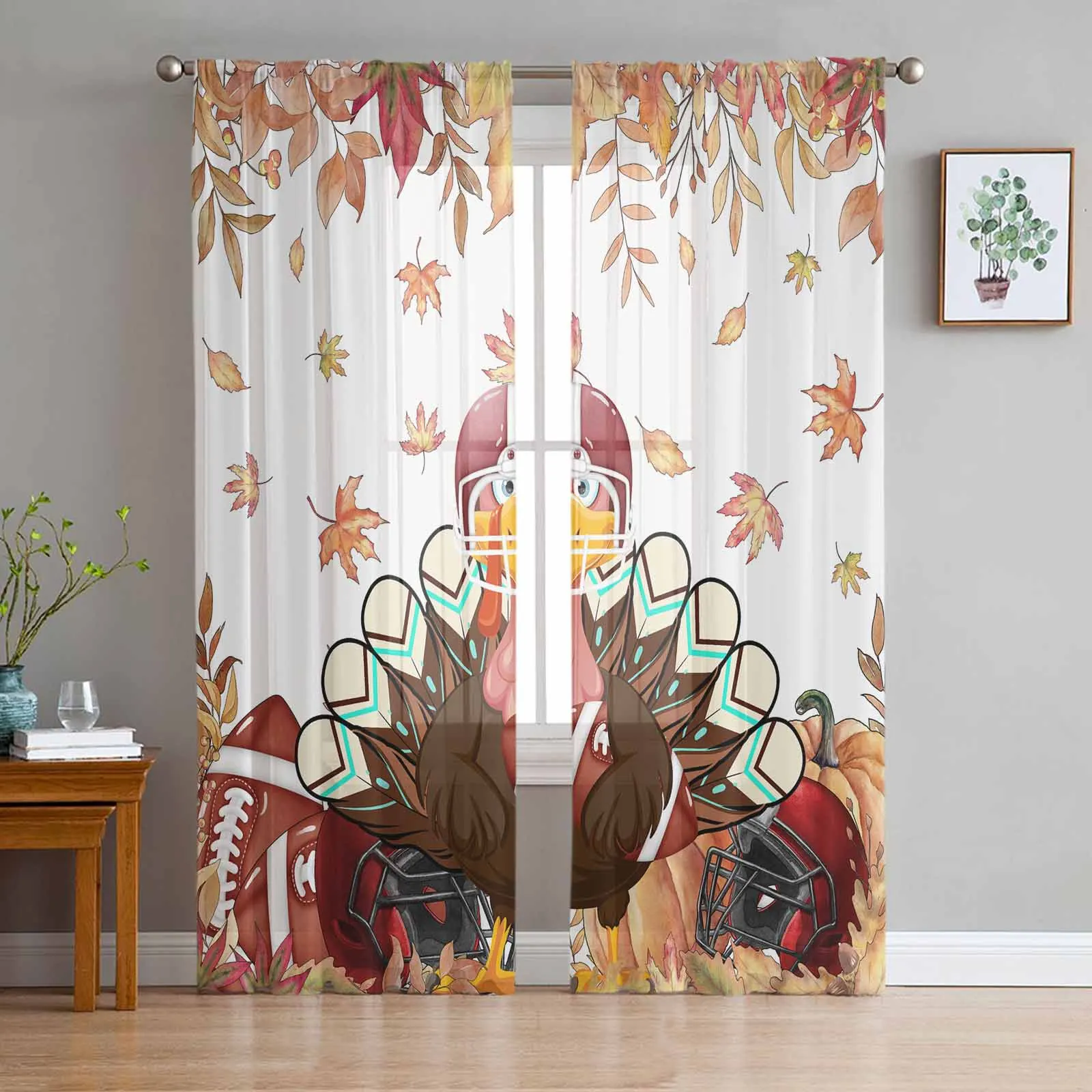 Autumn Maple Leaf Rugby Brown Turkey Sheer Curtain Living Room Drapes Home Bedroom Voile Curtain Tulle Window Curtain