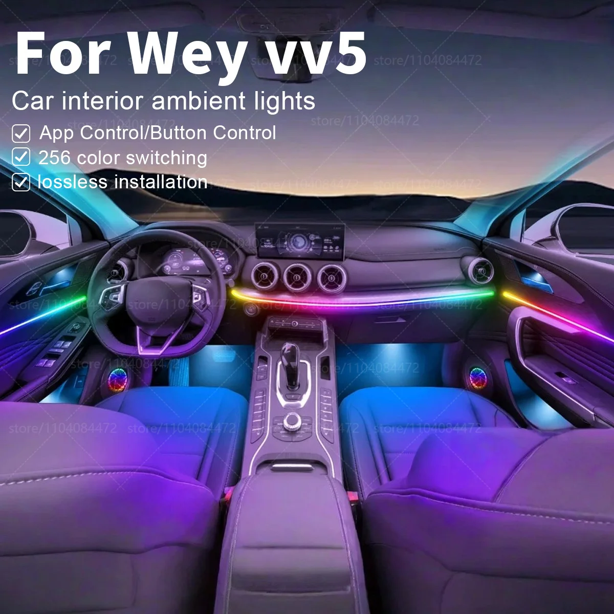 

For Wey VV5 22in1 RGB Car Interior Acrylic Car Ambient Lights RGB Hidden Acrylic Strip Decoration Atmosphere Accessories