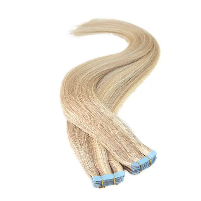 Wholesale Price Platinum Blonde Tape In Extensions Human Hair Machine Remy Tape Ins 20pcs 12-24inch Full End Tape on Hair