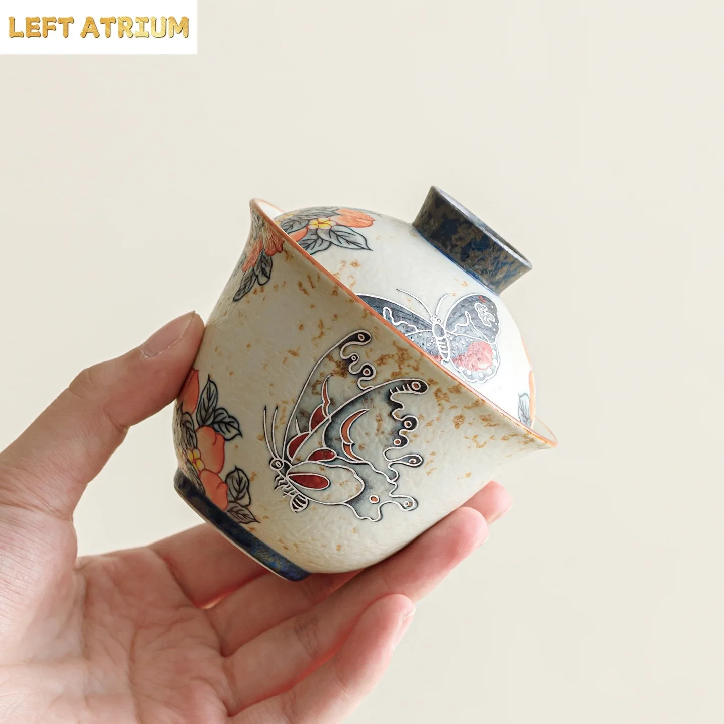 

Caramel Glazed Peach Butterfly Dance Ingot Cover Bowl Ceramic Ercai Cover Bowl Household Kung Fu Tea Set Chinese Retro Tea Bowl