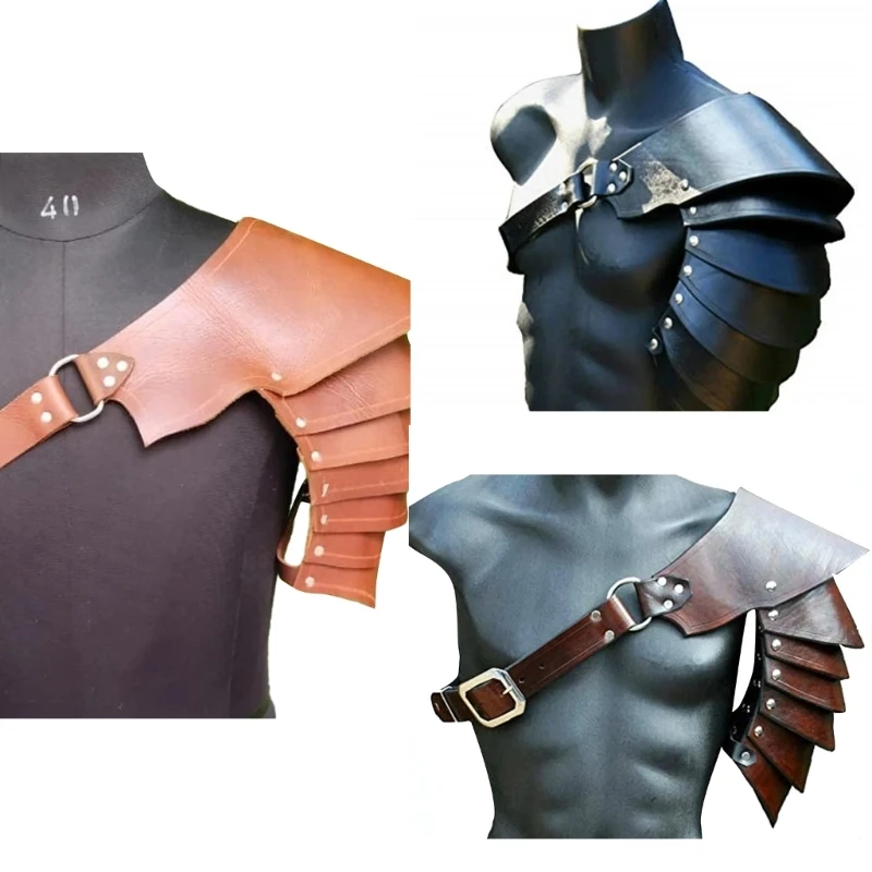 

Single Shoulder Armors Shoulder Guard Body Chest Harness Guard Knight Arm Guard Vintage Faux Leathers Pauldrons
