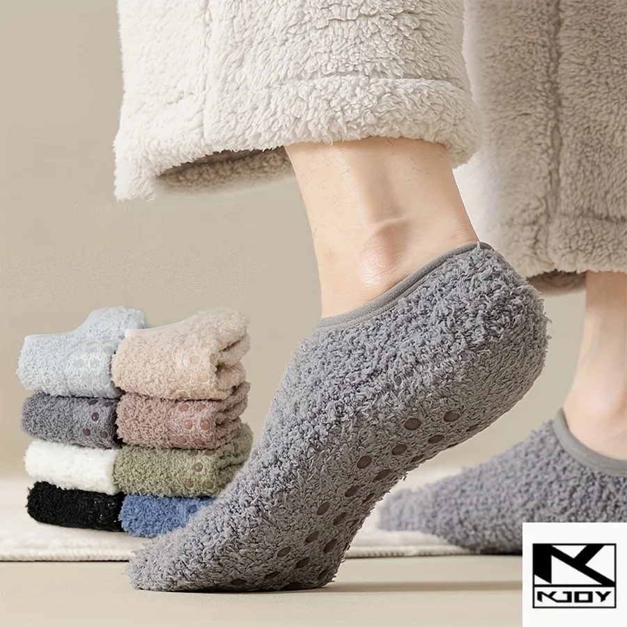 

kkjoy Thick Thermal Socks Elastic Cuff Anti Slip Men Home Socks