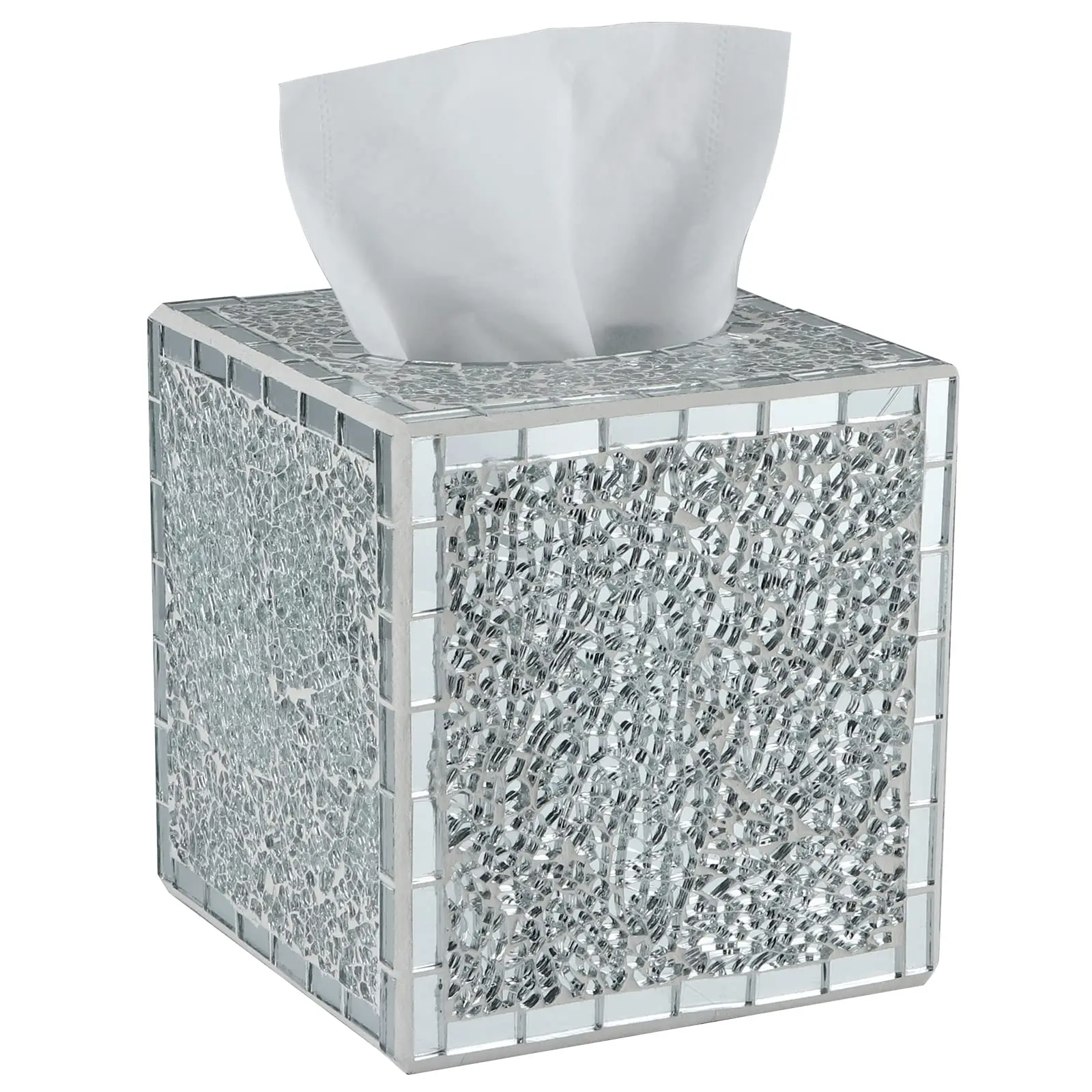 

Cracked Glass Mosaic Tissue Box Cover, Square Decorative Dispenser For Home Bathroom Living Room