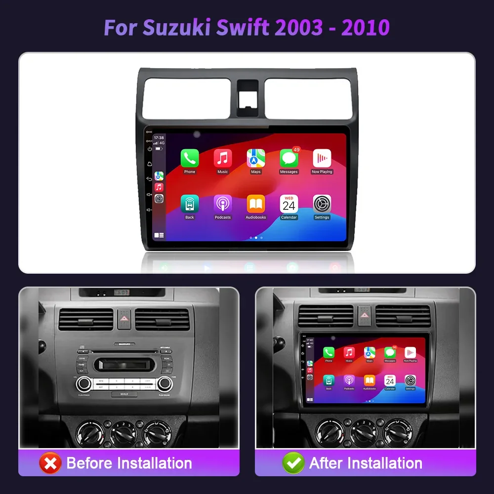 Car Radio Multimedia Player Navigation 4G GPS Android Bluetooth Wireless CarPlay Touch Screen Stereo For Suzuki Swift 2003-2010