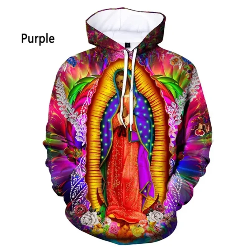 Virgin Mary Graphic Pop Men\'s Hoodies 3D Christianism Printed Sweat-shirts Women Harajuku Vintage Pullover Kid Hooded Sweatshirt