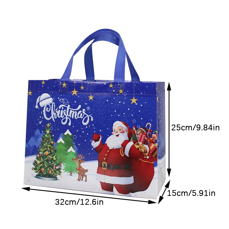Borsa addensata tessuto Non tessuto stampato simpatico cartone animato babbo natale pupazzo di neve colore brillante robusto sacchetto di imballaggio impermeabile