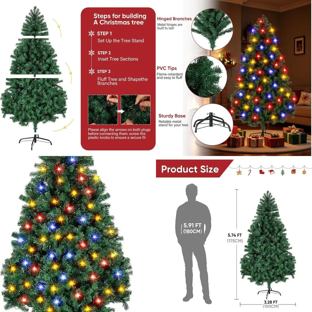 

Реалистичная елочная рождественская елка с дистанционным управлением на 6 футов, 350 светодиодов и 1000 советов для наружного и внутреннего декора